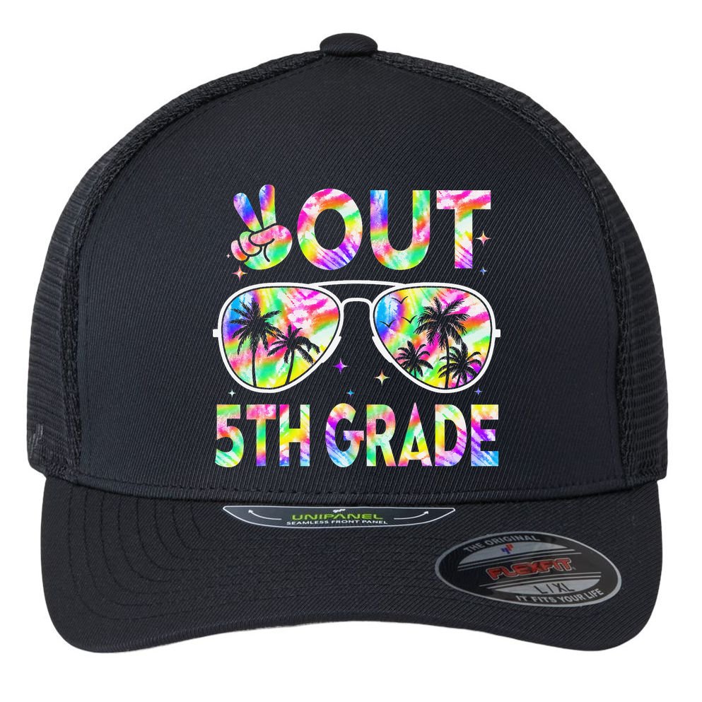 Peace Out 5th Grade Tie Dye Graduation Last Day Of School Flexfit Unipanel Trucker Cap