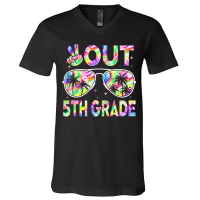 Peace Out 5th Grade Tie Dye Graduation Last Day Of School V-Neck T-Shirt