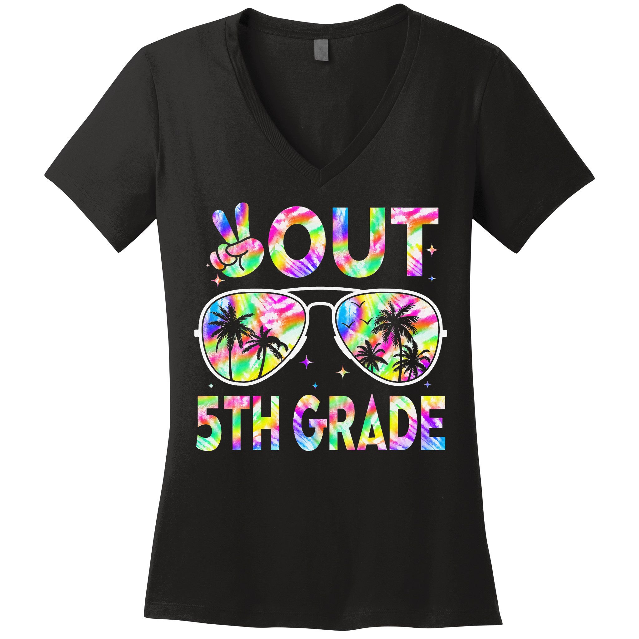 Peace Out 5th Grade Tie Dye Graduation Last Day Of School Women's V-Neck T-Shirt