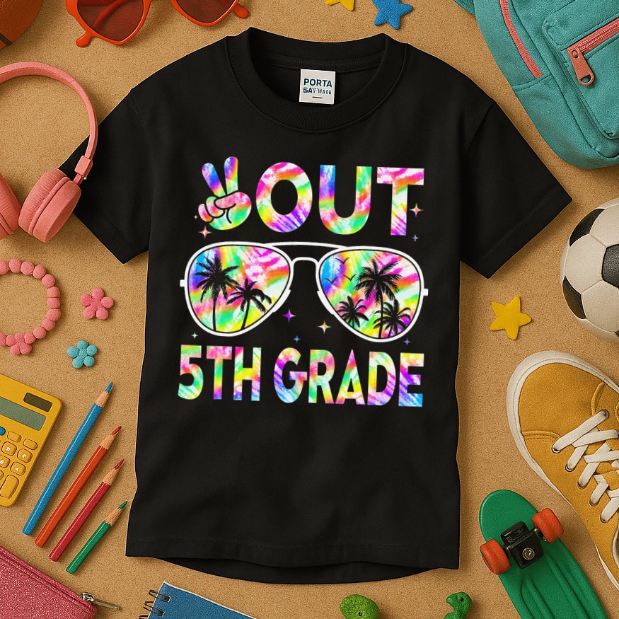 Peace Out 5th Grade Tie Dye Graduation Last Day Of School Kids T-Shirt