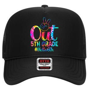 Peace Out 5th Grade Hello 6th Grade Back To School Tie Dye High Crown Mesh Back Trucker Hat