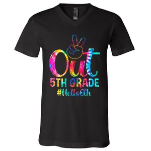 Peace Out 5th Grade Hello 6th Grade Back To School Tie Dye V-Neck T-Shirt