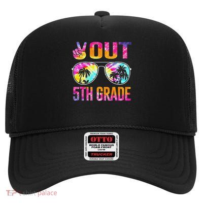 Peace Out 5th Grade Tie Dye Graduation Last Day Of School High Crown Mesh Back Trucker Hat