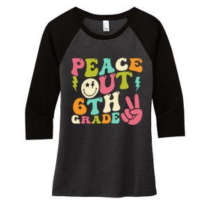 Peace Out 6th Grade Groovy Graduation Last Day of School Women's Tri-Blend 3/4-Sleeve Raglan Shirt