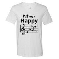 Put On A Happy Face Musical Notes Funny V-Neck T-Shirt