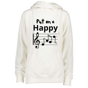 Put On A Happy Face Musical Notes Funny Womens Funnel Neck Pullover Hood