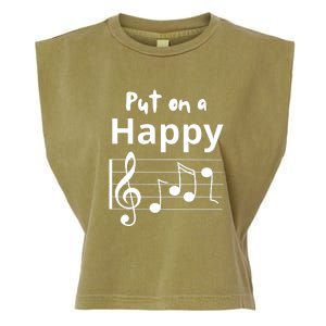 Put On A Happy Face Musical Notes Funny Garment-Dyed Women's Muscle Tee