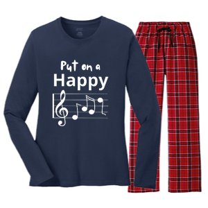 Put On A Happy Face Musical Notes Funny Women's Long Sleeve Flannel Pajama Set 