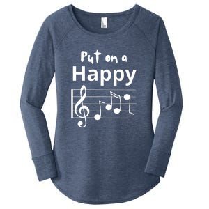 Put On A Happy Face Musical Notes Funny Women's Perfect Tri Tunic Long Sleeve Shirt