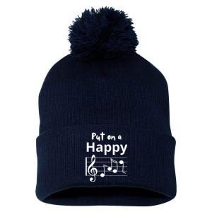 Put On A Happy Face Musical Notes Funny Pom Pom 12in Knit Beanie