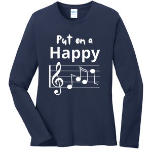 Put On A Happy Face Musical Notes Funny Ladies Long Sleeve Shirt