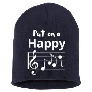 Put On A Happy Face Musical Notes Funny Short Acrylic Beanie