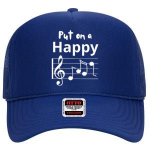 Put On A Happy Face Musical Notes Funny High Crown Mesh Back Trucker Hat