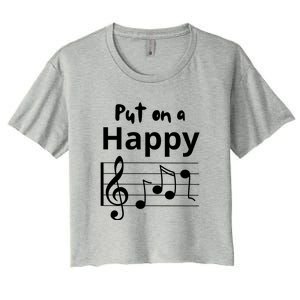 Put On A Happy Face Musical Notes Funny Women's Crop Top Tee