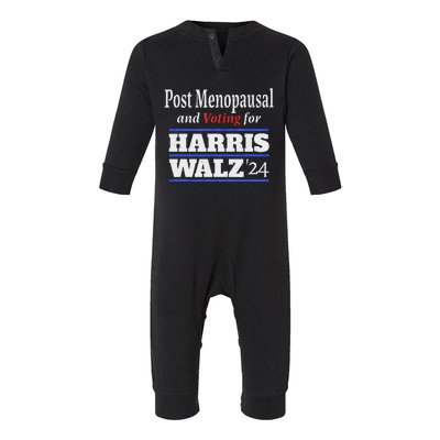 Post Opausal And Voting For Harris Walz 24 Vintage Font Infant Fleece One Piece