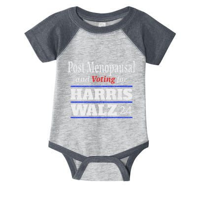 Post Opausal And Voting For Harris Walz 24 Vintage Font Infant Baby Jersey Bodysuit