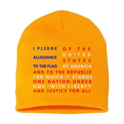 Pledge Of Allegiance Flag Patriotic Independence July 4th Short Acrylic Beanie