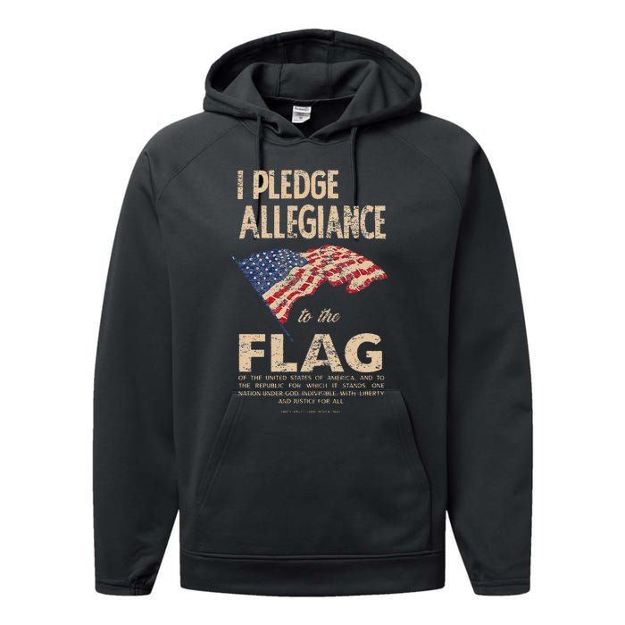 Pledge Of Allegiance American Flag Distressed Graphic Performance Fleece Hoodie