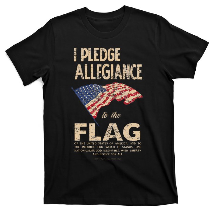 Pledge Of Allegiance American Flag Distressed Graphic T-Shirt