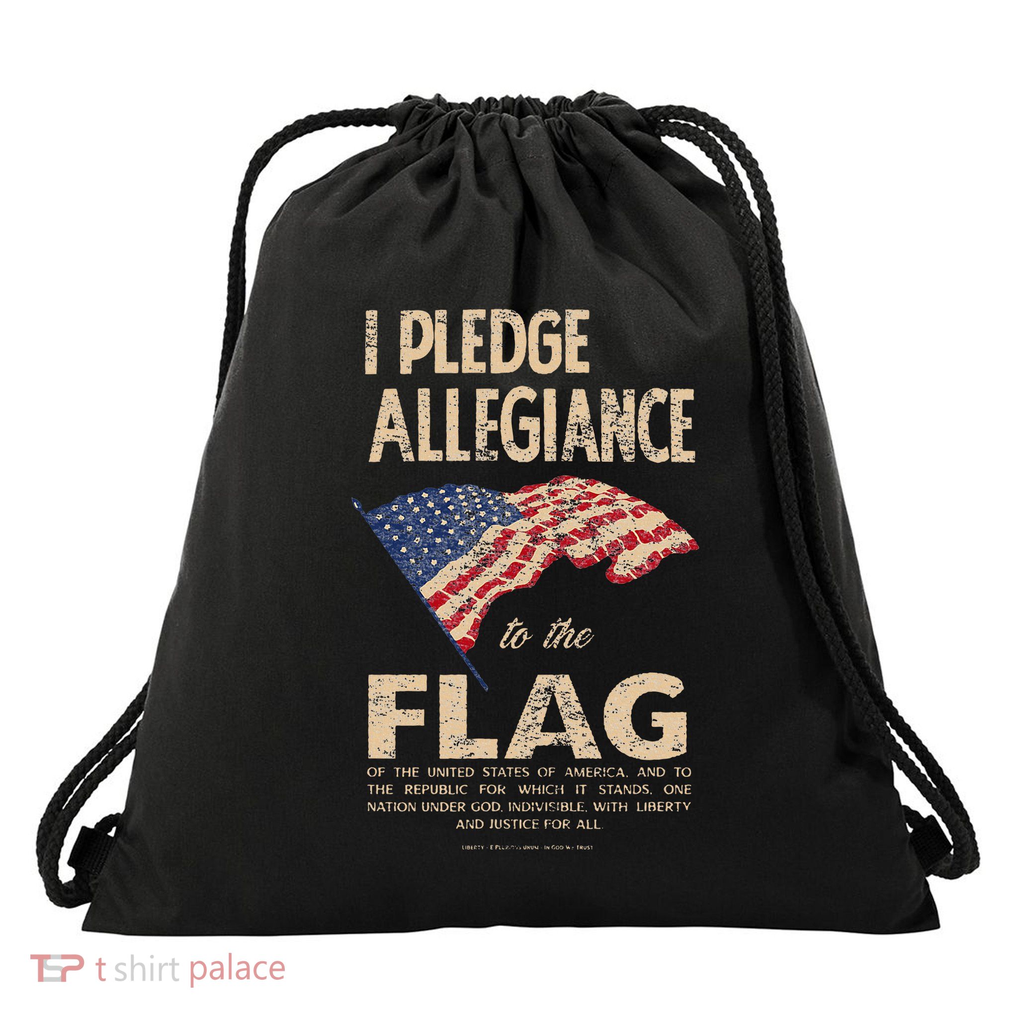 Pledge Of Allegiance American Flag Distressed Graphic Drawstring Bag