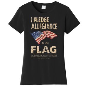 Pledge Of Allegiance American Flag Distressed Graphic Women's T-Shirt