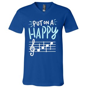 Put On A Happy Face Music Cute Gift Funny Music Teacher Cool Gift V-Neck T-Shirt