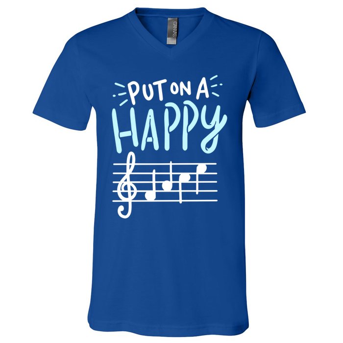 Put On A Happy Face Music Cute Gift Funny Music Teacher Cool Gift V-Neck T-Shirt