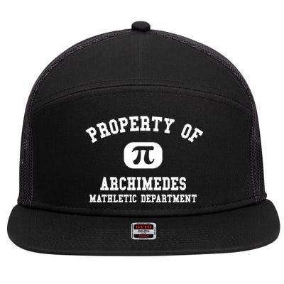 Property Of Archimedes Gift Mathletic Departt Gift 7 Panel Mesh Trucker Snapback Hat