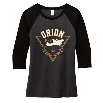 P3 Orion Antisubmarine Warfare Naval Patrol Aircraft Women's Tri-Blend 3/4-Sleeve Raglan Shirt