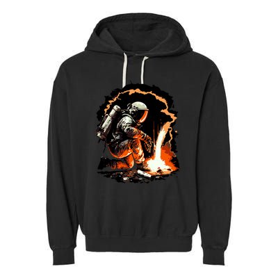 Parody Of Astronaut Becoming A Welder In Space Garment-Dyed Fleece Hoodie