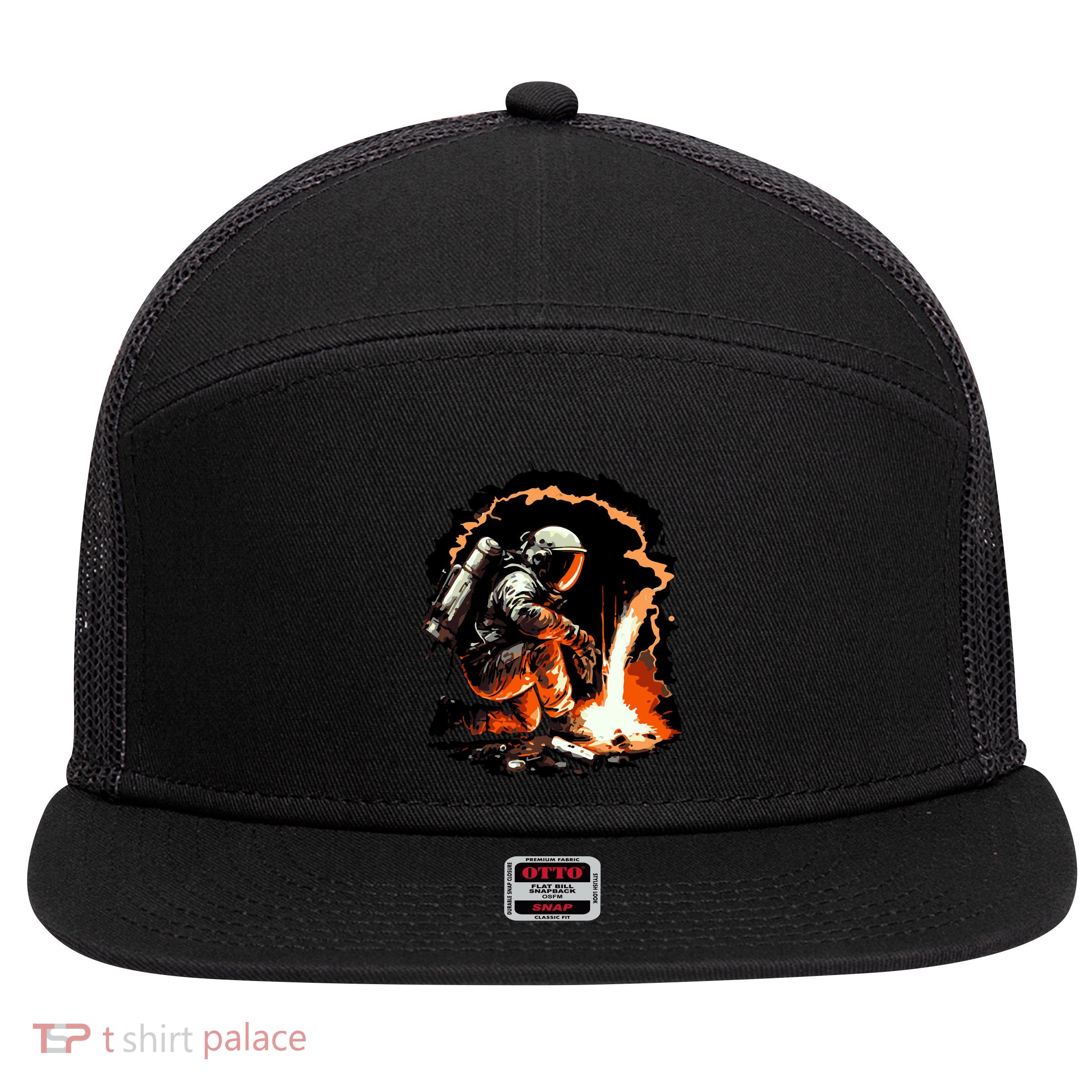 Parody Of Astronaut Becoming A Welder In Space 7 Panel Mesh Trucker Snapback Hat