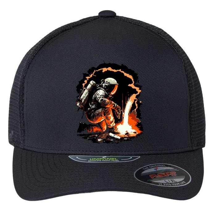 Parody Of Astronaut Becoming A Welder In Space Flexfit Unipanel Trucker Cap