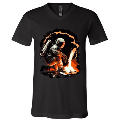 Parody Of Astronaut Becoming A Welder In Space V-Neck T-Shirt