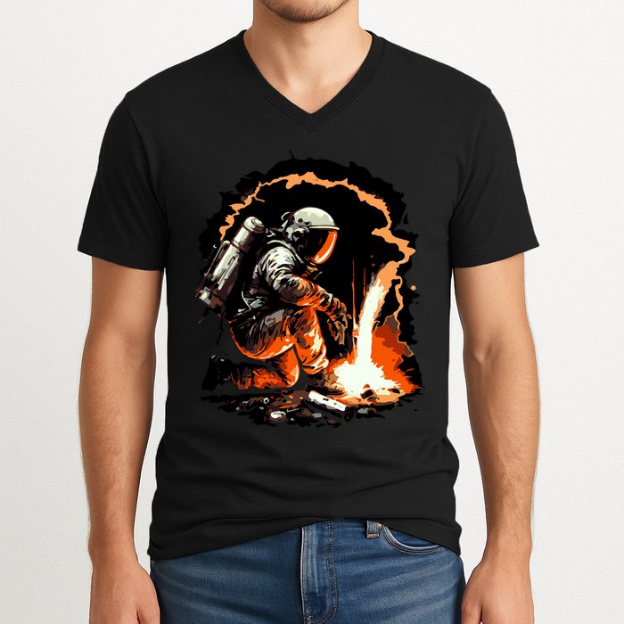 Parody Of Astronaut Becoming A Welder In Space V-Neck T-Shirt