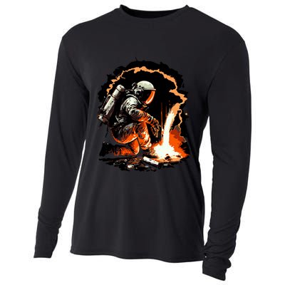 Parody Of Astronaut Becoming A Welder In Space Cooling Performance Long Sleeve Crew