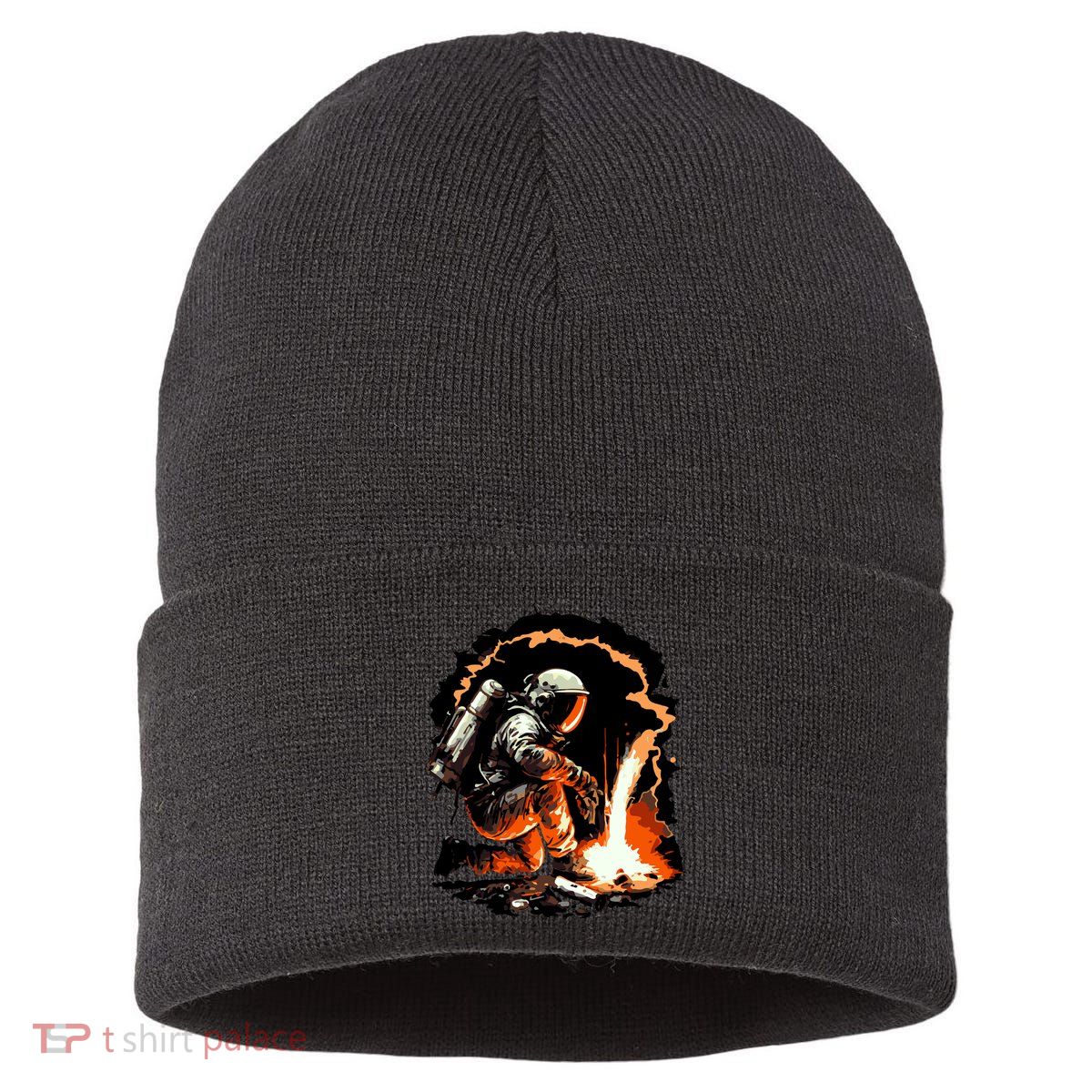 Parody Of Astronaut Becoming A Welder In Space Sustainable Knit Beanie