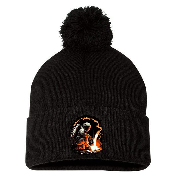Parody Of Astronaut Becoming A Welder In Space Pom Pom 12in Knit Beanie
