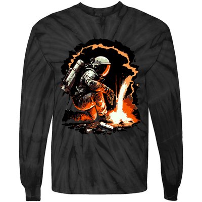 Parody Of Astronaut Becoming A Welder In Space Tie-Dye Long Sleeve Shirt