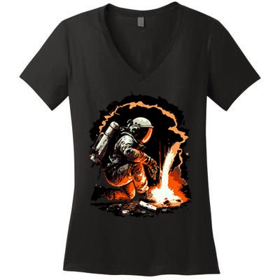Parody Of Astronaut Becoming A Welder In Space Women's V-Neck T-Shirt