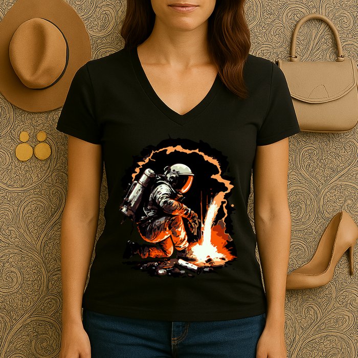 Parody Of Astronaut Becoming A Welder In Space Women's V-Neck T-Shirt