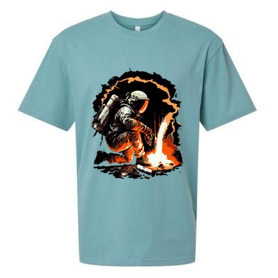 Parody Of Astronaut Becoming A Welder In Space Sueded Cloud Jersey T-Shirt