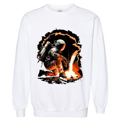 Parody Of Astronaut Becoming A Welder In Space Garment-Dyed Sweatshirt
