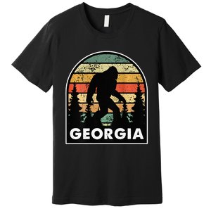 Printed on Back Georgia and a Bigfoot or a Sasquatch Premium T-Shirt