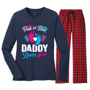 Pink Or Blue Daddy Loves You Shirt Gender Reveal Baby Gift Women's Long Sleeve Flannel Pajama Set 