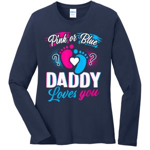 Pink Or Blue Daddy Loves You Shirt Gender Reveal Baby Gift Ladies Long Sleeve Shirt