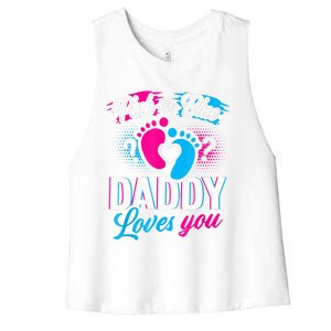 Pink Or Blue Daddy Loves You Shirt Gender Reveal Baby Gift Women's Racerback Cropped Tank