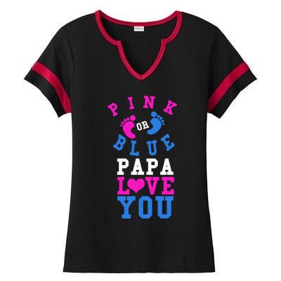 Pink Or Blue Papa Loves You Gift Gender Reveal Great Gift Ladies Halftime Notch Neck Tee