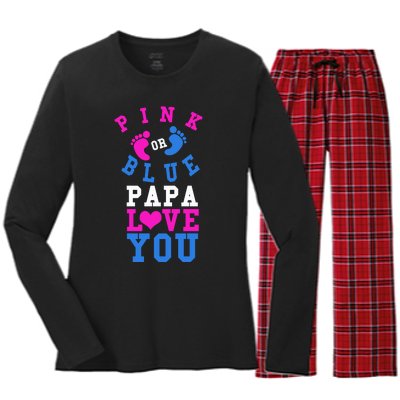 Pink Or Blue Papa Loves You Gift Gender Reveal Great Gift Women's Long Sleeve Flannel Pajama Set 