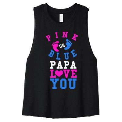 Pink Or Blue Papa Loves You Gift Gender Reveal Great Gift Women's Racerback Cropped Tank