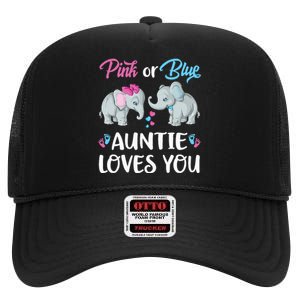 Pink Or Blue Auntie Loves You Elephants Gender Reveal Family High Crown Mesh Back Trucker Hat